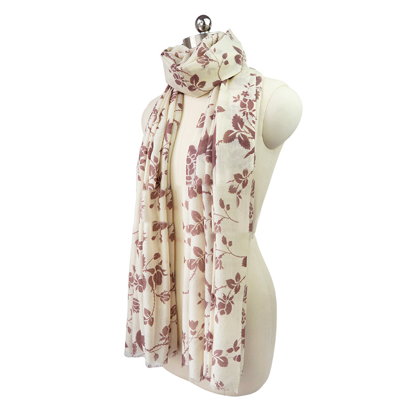 Pure Cashmere Scarves White Floral Print Women Fashional Winter Scarf